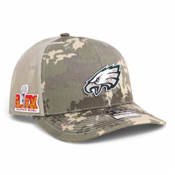 Philadelphia Eagles Super Bowl LIX 3D Snapback Trucker Hat- Military Dig/ Light - Picture 1 of 3